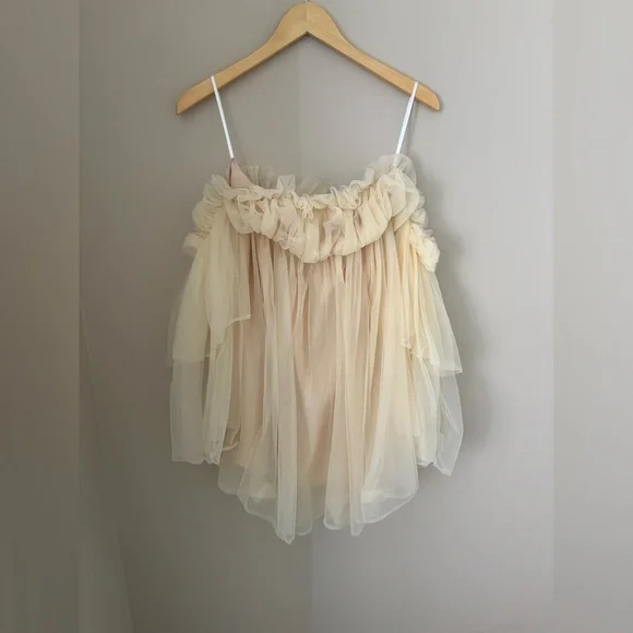 SHEIN Women's XS Beige Off-Shoulder Tulle Party Dress Flared Sleeves - Picture 6 of 8